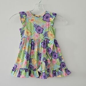 Ruffle Butts Tropical Floral Print Faux Wrap‎ Dress With Ruffles Size 2T